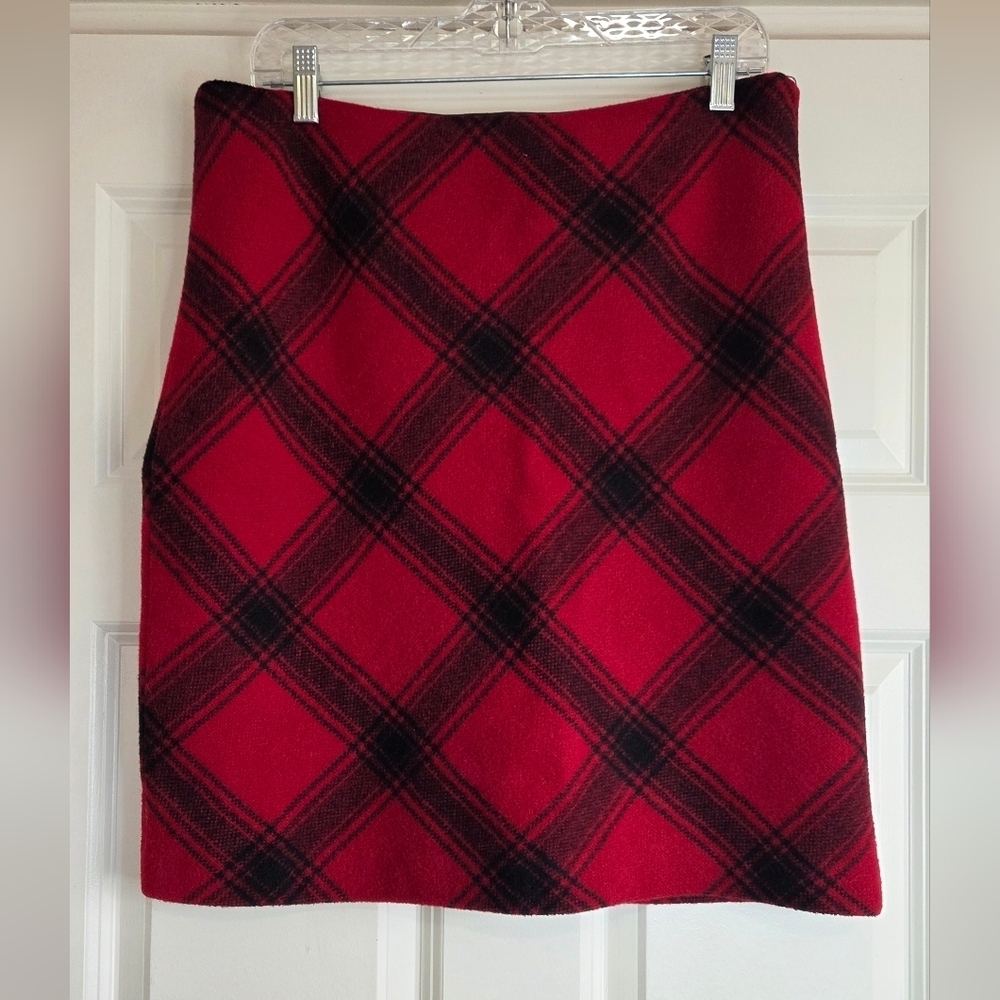 Talbots Red & Black Plaid Wool-Blend A-Line Skirt - Size 10